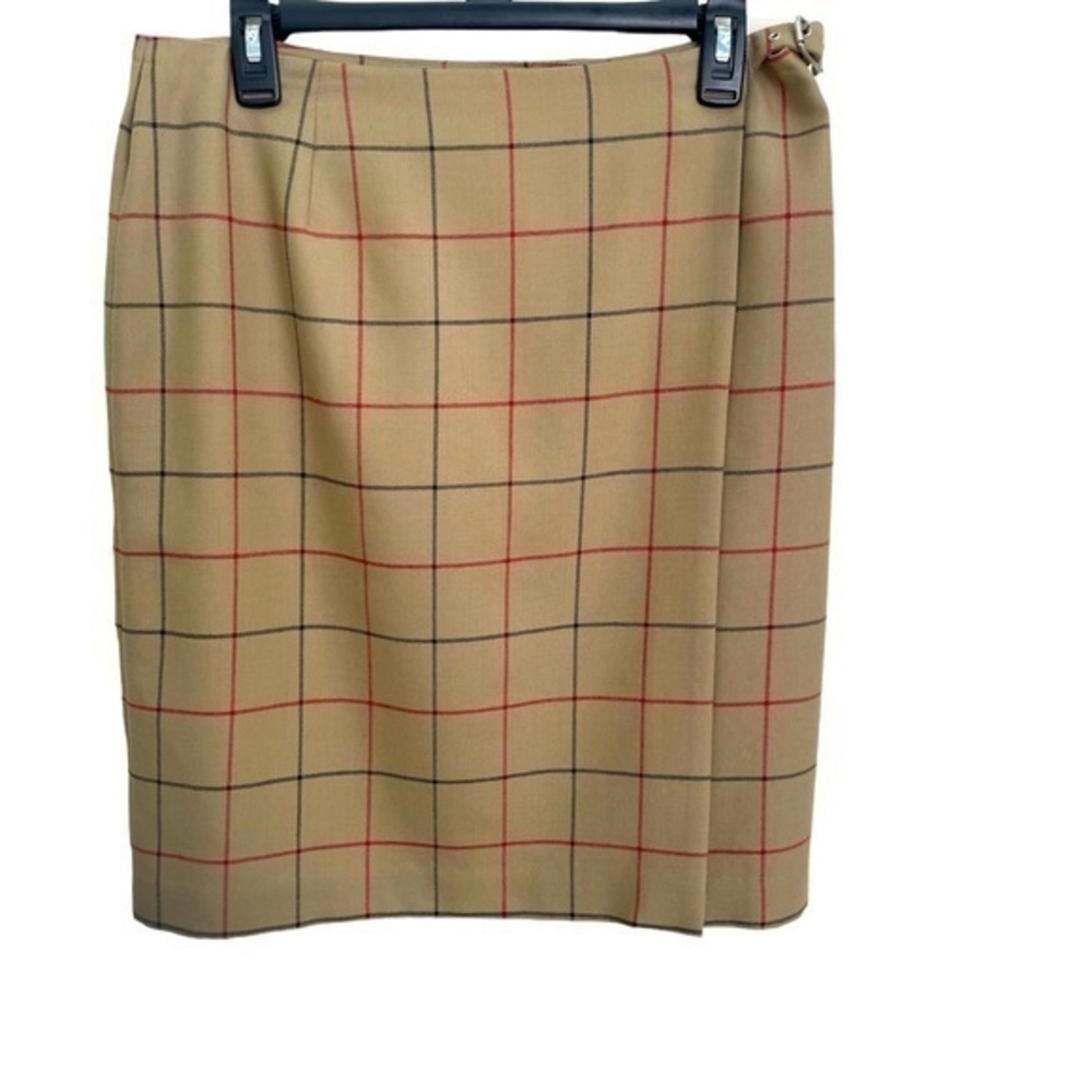 Liz Claiborne Tan Plaid Pencil Skirt with Red and Black Windowpane